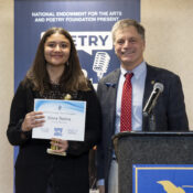Elora Nation, 2024 Wyoming Poetry Out Loud State Champion with Governor Mark Gordon